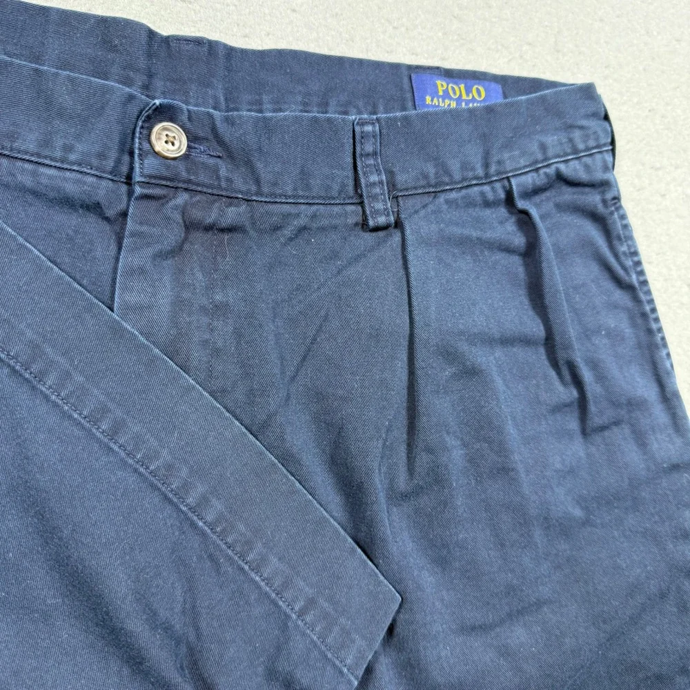 Polo Ralph Lauren Mens Navy Blue Pleated Chino Shorts 36 Cotton Classic Fit